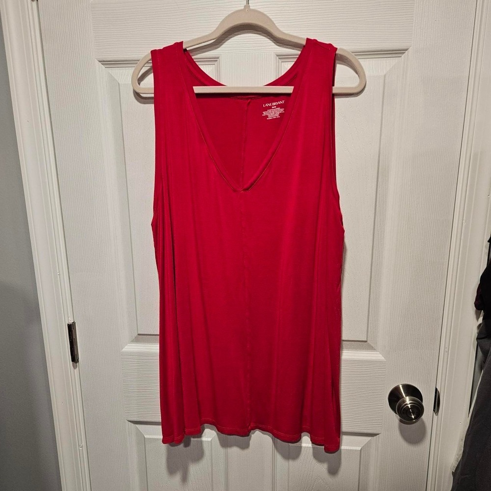 Lane Bryant Red V-Neck Sleeveless Tank Top Plus Size 26/28 Rayon Blend